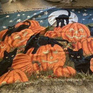 Halloween tapestry blanket black cats